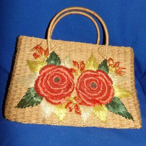 Vintage 3D Woven Floral Straw Market Shopping Travel Beach Pool  Bag Tote Purse